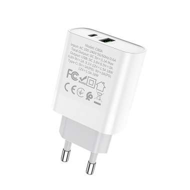 Сетевое зарядное устройство Hoco C80A USB/Type-C с кабелем для Apple (Lightning - Type-C) (белое) &mdash; 7