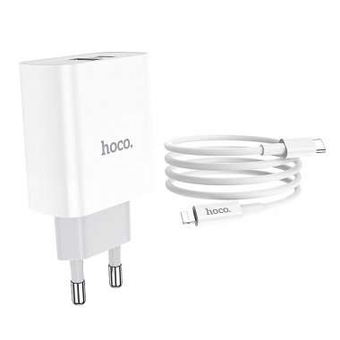 Сетевое зарядное устройство Hoco C80A USB/Type-C с кабелем для Apple (Lightning - Type-C) (белое) &mdash; 4